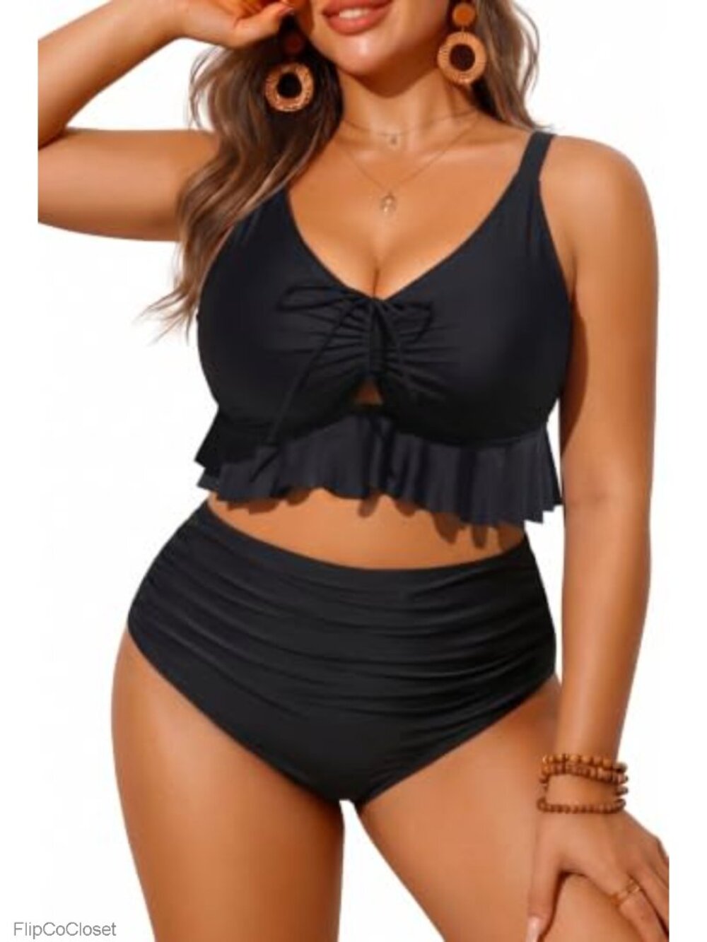 Plus Size Ruffle Bikini Set High Waist Tummy Control Two Piece Swimsuit